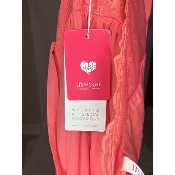 NWT JJs House Watermelon One Shoulder Long Lace Chiffon Bridesmaid‎ Dress US10 - Picture 9 of 14